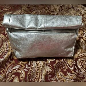 Topshop Metallic Silver Clutch with zipper closure
